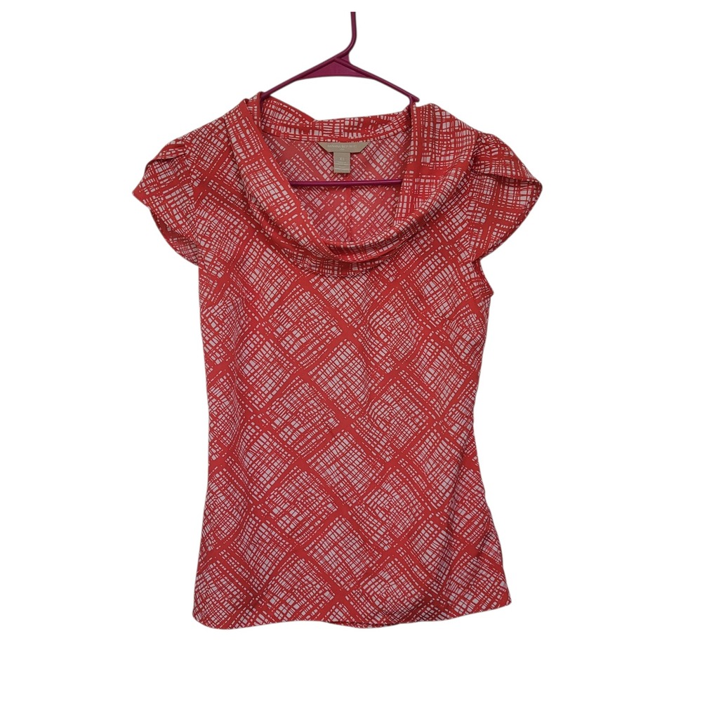 Banana Republic Pink and White Geometric Cowl‎ Neck Tulip Sleeve Blouse XS